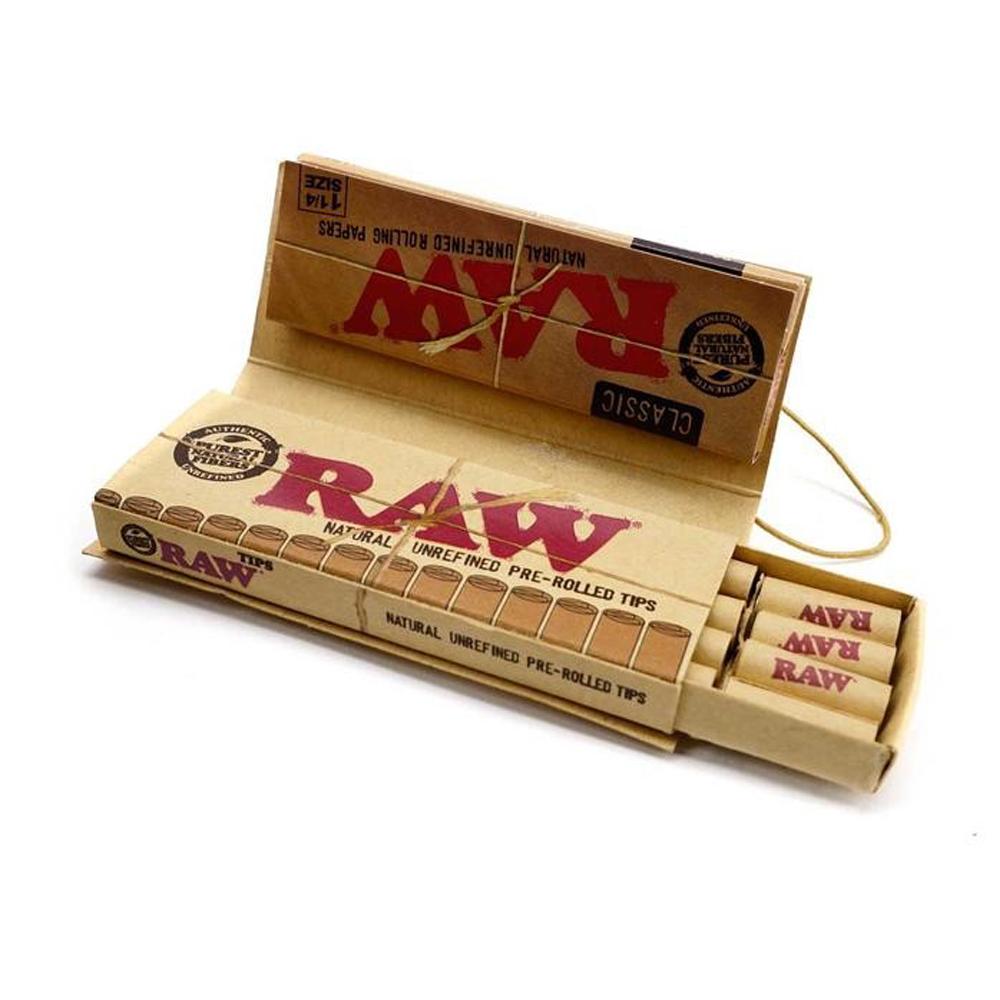 Hojillas Raw Connoisseur 1.1/4 con Filtros Pre-Rolled - Pack 12x