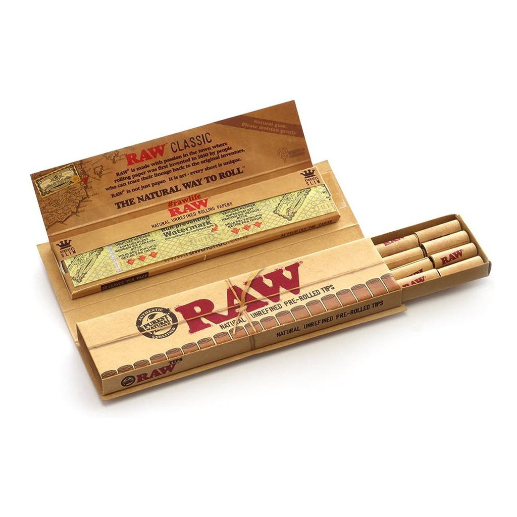 Hojillas Raw Connoisseur King Size con Filtros Pre-Rolled - Pack 12x